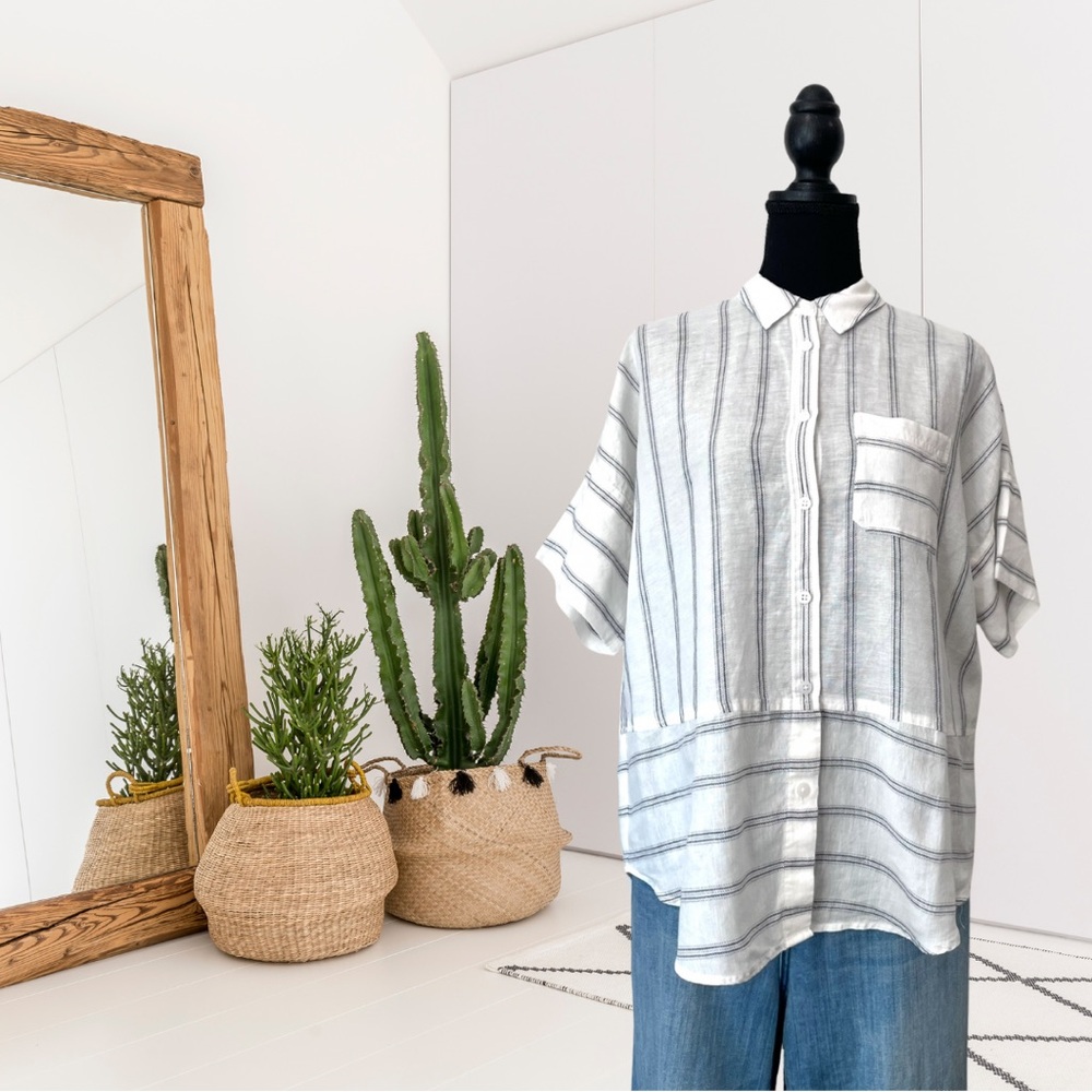 Athleta Anguilla Short Sleeve Striped Button Down Shirt